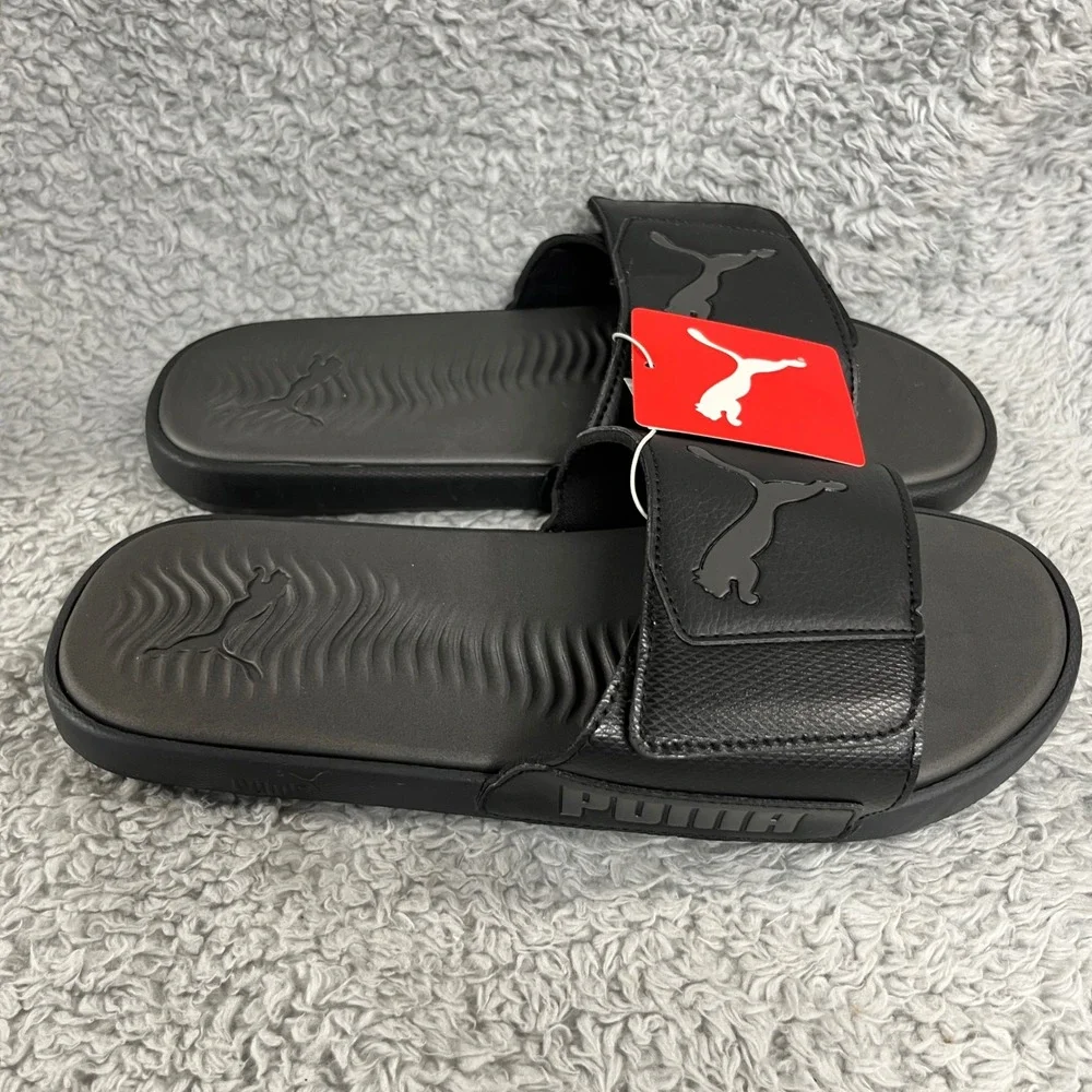 Puma Starcat Tech Slides Men 10 Black Asphalt Adjustable Hook Loop Sandals